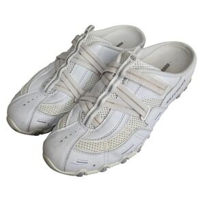 Skechers Womens White Leather Textile Mule Slip On Sneakers SN 21542 Size 9